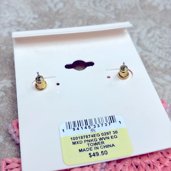 Brand New On 34th Woven Coral Pink Drop Earrings & Beaded Rhinestone Bracelet - Picture 12 of 13